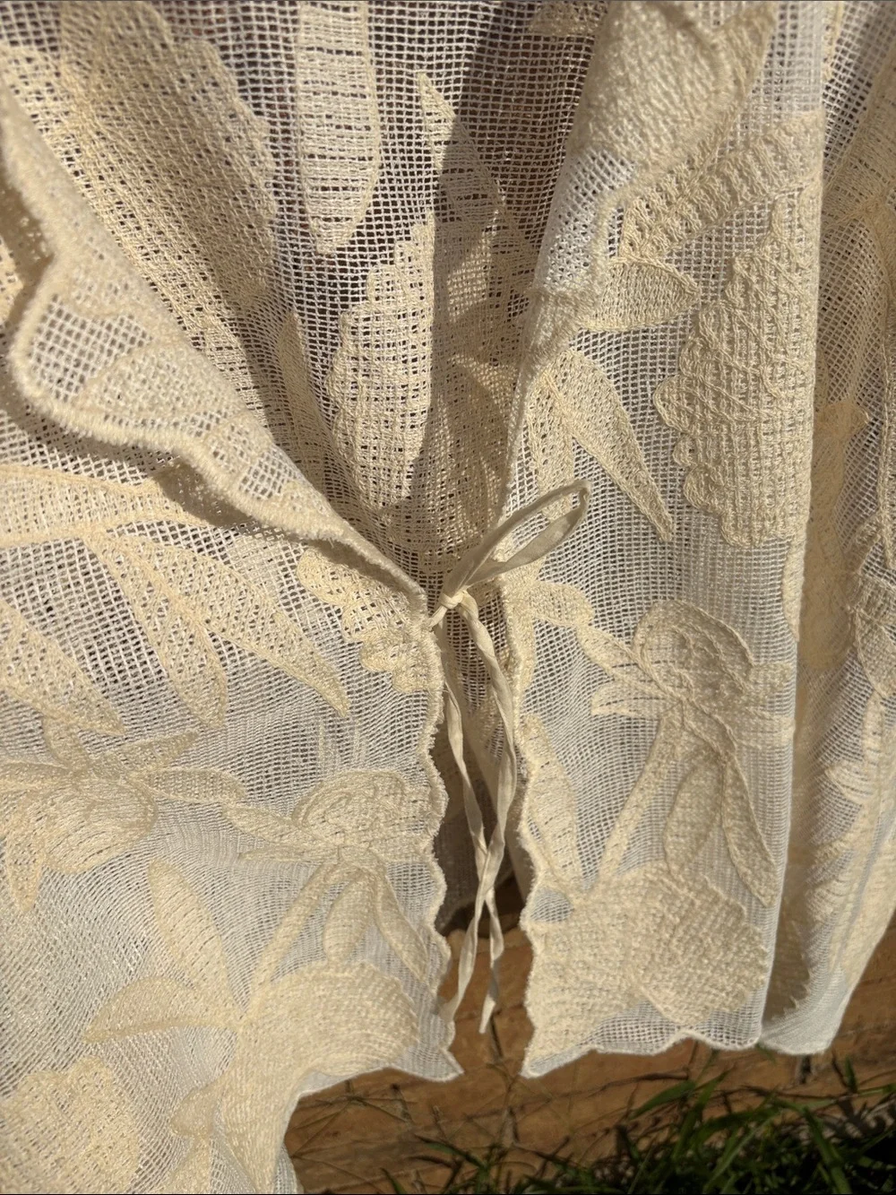 Free People Cream Crochet Labeled Knit Overlay